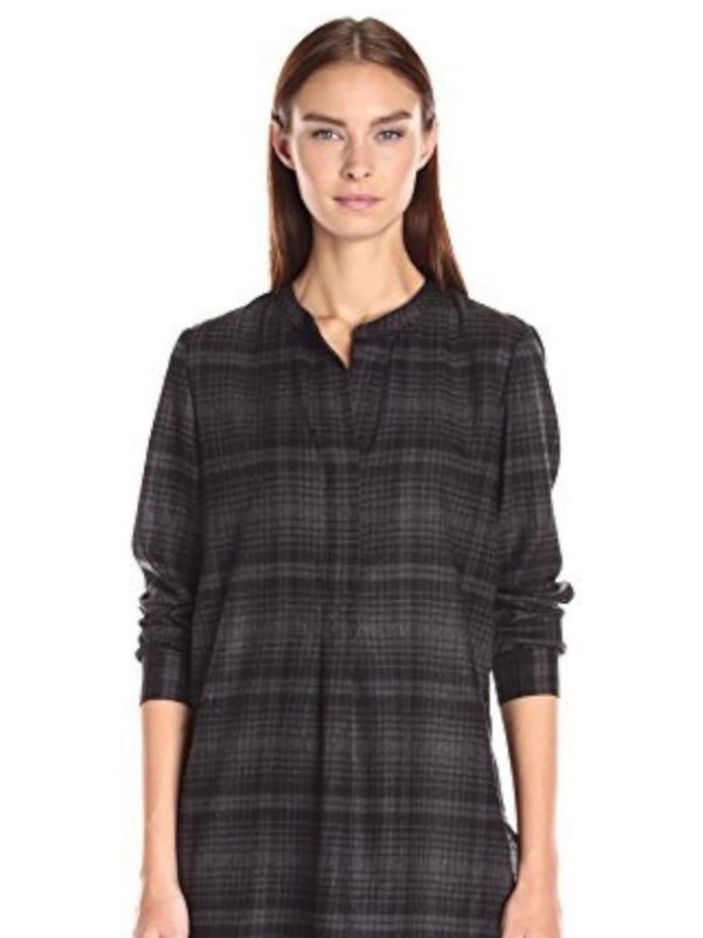 Theory Orvinio Avalon Plaid Shirt 100% Wool Grey Black Tunic